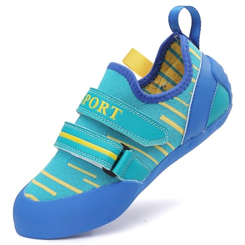 clofab Kletterschuhe Herren Damen universelle Trainingsschuhe Anfänger Klettern Indoor Bouldern Trainingsschuhe rutschfeste und atmungsaktive Kinder Kletterschuhe 32-41EU (Blau Gelb-1,35) von clofab
