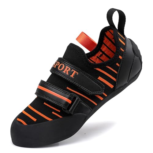 clofab Kletterschuhe Herren Damen universelle Trainingsschuhe Anfänger Klettern Indoor Bouldern Trainingsschuhe rutschfeste und atmungsaktive Kinder Kletterschuhe 32-41EU (Schwarz Orange-1,38) von clofab