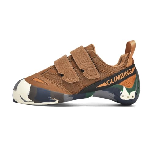 clofab Kletterschuhe Herren Damen universelle Trainingsschuhe Anfänger Klettern Indoor Bouldern Trainingsschuhe rutschfeste und atmungsaktive Kinder Kletterschuhe 32-44EU (Braun-2,37) von clofab