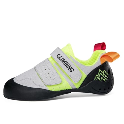 clofab Kletterschuhe Herren Damen universelle Trainingsschuhe Anfänger Klettern Indoor Bouldern Trainingsschuhe rutschfeste und atmungsaktive Kinder Kletterschuhe 32-44EU (Graue Grün-1,40) von clofab