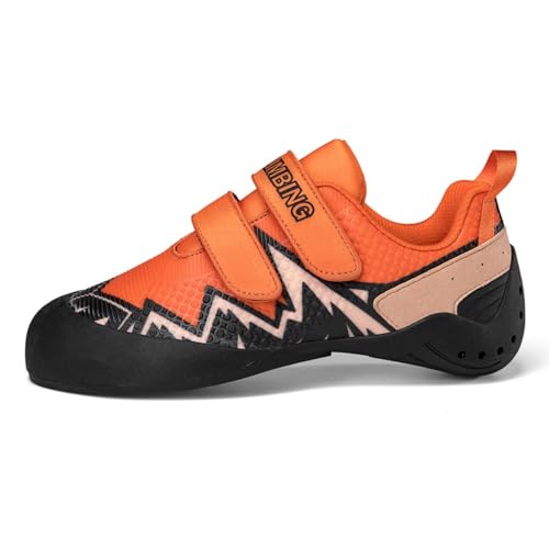 clofab Kletterschuhe Herren Damen universelle Trainingsschuhe Anfänger Klettern Indoor Bouldern Trainingsschuhe rutschfeste und atmungsaktive Kinder Kletterschuhe 32-44EU (Schwarz Orange-3,33) von clofab
