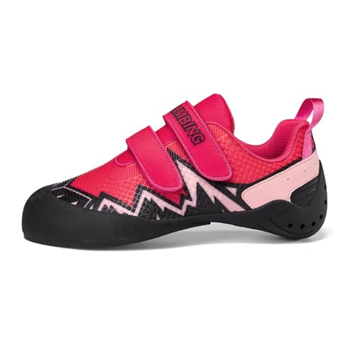clofab Kletterschuhe Herren Damen universelle Trainingsschuhe Anfänger Klettern Indoor Bouldern Trainingsschuhe rutschfeste und atmungsaktive Kinder Kletterschuhe 32-44EU (Schwarz Rosa-3,41) von clofab