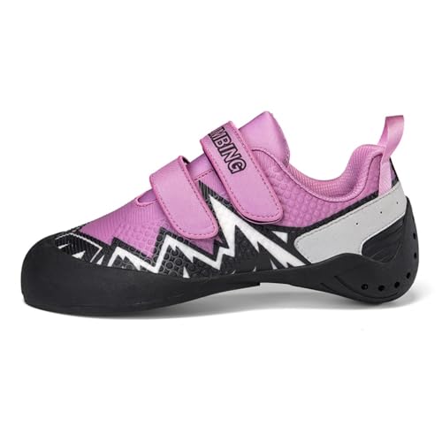 clofab Kletterschuhe Herren Damen universelle Trainingsschuhe Anfänger Klettern Indoor Bouldern Trainingsschuhe rutschfeste und atmungsaktive Kinder Kletterschuhe 32-44EU (Schwarz Violett-3,44) von clofab