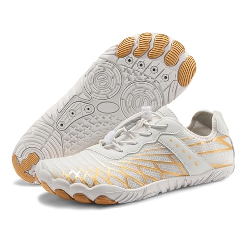 clofab Wasserschuhe für Damen Herren Traillaufschuhe Schnell Trocknend Wassersportschuhe Unisex Barfußschuhe Tauchen Strand Surfen Schwimmen Aqua Wandern Yoga (Weiß,40) von clofab