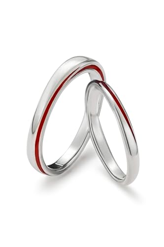 Ring mit rotem Faden des Schicksals Paar [VERSTELLBARES STERLING SILBER] Roter Draht | Paar Eheringe aus 925er Silber für Damen und Herren von clorophilla.