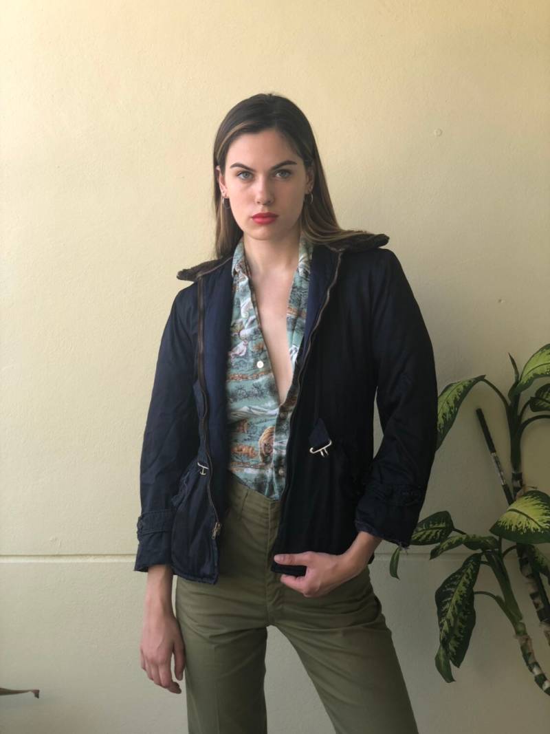 50Er Jahre Skijacke/Marineblaue Gabardine Windjacke Seltene Jacke Oberbekleidung Pinup-Jacke Mit Pelzkragen von closetcaseVNTG