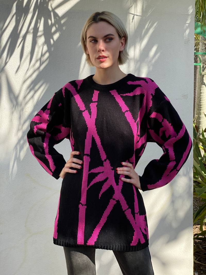 Vintage Slouchy Sweater/Schwarz Bambus Strickoberteil Dicker Strickpullover Strickmode Acryl Pullover Laubbaum Muster Vintage Slouchy Sweater/Schwarz Bambus Strickoberteil Dicker Strickpullover Strickmode Acryl Pullover Laubbaum Muster von closetcaseVNTG