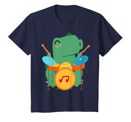 Schlagzeug Dino Drummer Jungs Geschenk Dinosaurier T-Shirt von cloth.ly Schlagzeug Outfits für Kinder