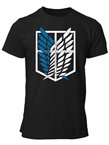 clothinx AOT Scouting Legion 2-Farb Variante Anime und Manga Design mit Titan Aufklärungstrupp Wappen-Schild Perfekt für Cosplay Fans und die nächste Convention Herren T-Shirt Schwarz Gr. S von clothinx