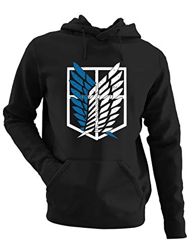 clothinx AOT Scouting Legion 2-Farb Variante Anime und Manga Design mit Titan Aufklärungstrupp Wappen-Schild Perfekt für Cosplay Fans und die nächste Convention Herren Kapuzen-Pullover Schwarz Gr. S von clothinx