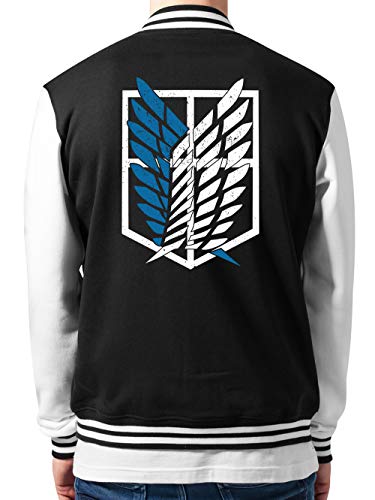 clothinx AOT Scouting Legion 2-Farb Variante Anime und Manga Design mit Titan Aufklärungstrupp Wappen-Schild Perfekt für Cosplay Fans und die nächste Convention College-Jacke Unisex Schwarz/Weiß Gr. L von clothinx