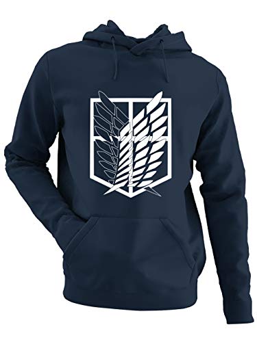 clothinx AOT Scouting Legion Anime und Manga Design mit Titan Aufklärungstrupp Wappen-Schild Perfekt für Cosplay Fans und die nächste Convention Herren Kapuzen-Pullover Navy Gr. L von clothinx