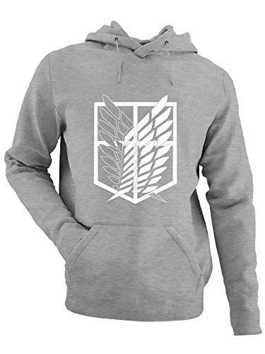 clothinx AOT Scouting Legion Anime und Manga Design mit Titan Aufklärungstrupp Wappen-Schild Perfekt für Cosplay Fans und die nächste Convention Herren Kapuzen-Pullover Grau Gr. L von clothinx