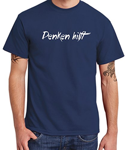 clothinx - Denken hilft Boys T-Shirt Navy, Größe XL von clothinx