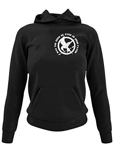 clothinx Spotttölpel May The Odds Be Ever In Your Favor | Vogel Design in Vintage-Optik für Leseratten und Filmfans Damen Kapuzen-Pullover Schwarz Gr. L von clothinx