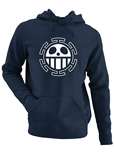 clothinx T. Law Piraten Anime und Manga Design | Crossbone Freibeuter Schädel | Perfekt für Cosplay Fans und die nächste Convention oder Messe Herren Kapuzen-Pullover Navy Gr. XL von clothinx