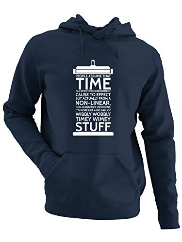 clothinx Wibbly Wobbly Timey Wimey Stuff | Time Stuff Serien Zeitreise Text-Design in Form Einer Notruf-Zelle | Perfekt Für Begleiter und Fans des Doktors Herren Kapuzen-Pullover Navy Gr. L von clothinx