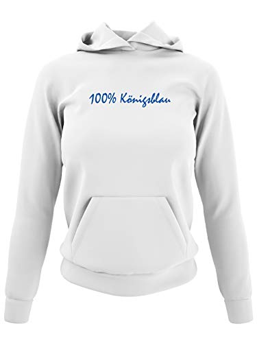clothinx 100% Königsblau Textdesign | Gelsenkirchen - Wir sind Fußball, Kohle und Knappen im Ruhr-Pott. | Glück Auf! Der Steiger kommt. | Damen Kapuzen-Pullover Weiß Gr. S von clothinx