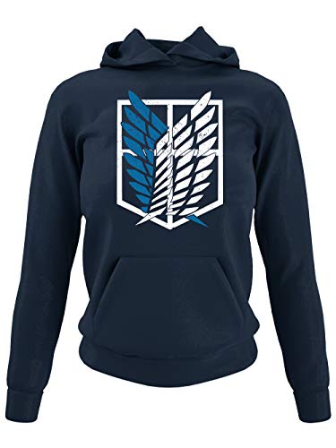 clothinx AOT Scouting Legion 2-Farb Variante Anime und Manga Design mit Titan Aufklärungstrupp Wappen-Schild Perfekt für Cosplay Fans und die nächste Convention Damen Kapuzen-Pullover Navy Gr. XXL von clothinx