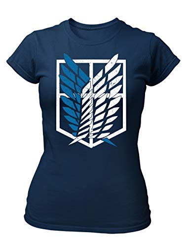 clothinx AOT Scouting Legion 2-Farb Variante Anime und Manga Design mit Titan Aufklärungstrupp Wappen-Schild Perfekt für Cosplay Fans und die nächste Convention Damen T-Shirt Fit Navy Gr. XXL von clothinx