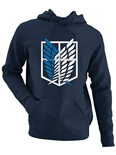 clothinx AOT Scouting Legion 2-Farb Variante Anime und Manga Design mit Titan Aufklärungstrupp Wappen-Schild Perfekt für Cosplay Fans und die nächste Convention Herren Kapuzen-Pullover Navy Gr. XL von clothinx