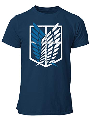 clothinx AOT Scouting Legion 2-Farb Variante Anime und Manga Design mit Titan Aufklärungstrupp Wappen-Schild Perfekt für Cosplay Fans und die nächste Convention Herren T-Shirt Navy Gr. M von clothinx