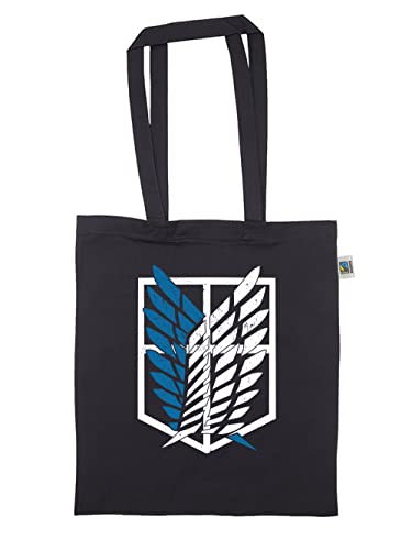 clothinx AOT Scouting Legion 2-Farb Variante 100% Bio & Fair Tasche Schwarz - Anime und Manga Design mit Titan Aufklärungstrupp Wappen-Schild Perfekt für Cosplay Fans und die nächste Convention von clothinx