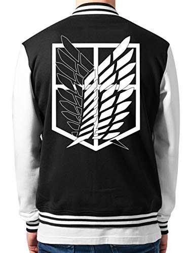 clothinx AOT Scouting Legion Anime und Manga Design mit Titan Aufklärungstrupp Wappen-Schild Perfekt für Cosplay Fans und die nächste Convention College-Jacke Unisex Schwarz/Weiß Gr. XXL von clothinx