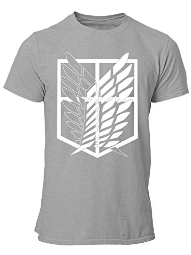 clothinx AOT Scouting Legion Anime und Manga Design mit Titan Aufklärungstrupp Wappen-Schild Perfekt für Cosplay Fans und die nächste Convention Herren T-Shirt Grau Gr. L von clothinx