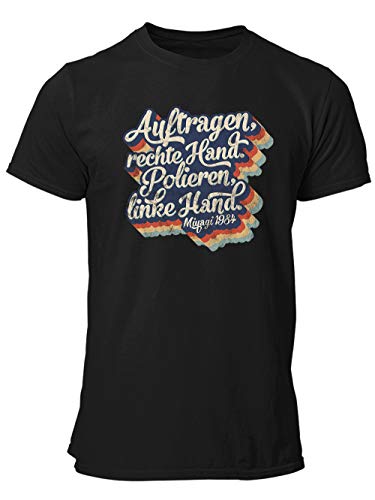 clothinx Auftragen Rechte Hand, Polieren Linke Hand | Mijagi 1984 | Die Kult Trainingsmethoden des Mister Mijagi - Der Sensei von Daniel La Russo Herren T-Shirt Schwarz Gr. XL von clothinx