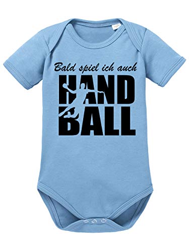 clothinx Baby Body Bio Bald Spiele Ich Auch Handball Himmelblau Gr. 74-80 von clothinx