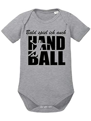 clothinx Baby Body Bio Bald Spiele Ich Auch Handball Sports Grey Gr. 62 von clothinx
