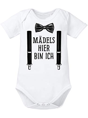 clothinx Baby-Body Bio - Geburt Junge - Mädels Hier bin ich Weiß/Schwarz Größe 68 von clothinx