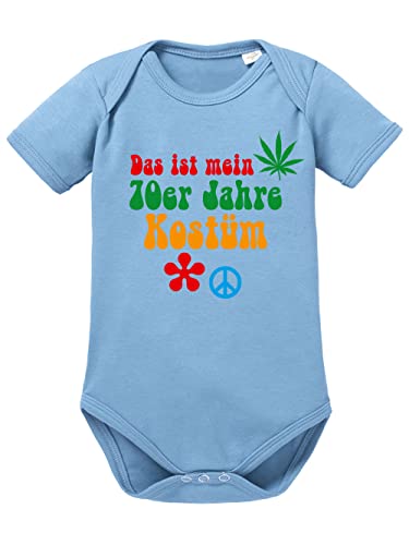 clothinx Baby Body Bio Karneval Das ist mein 70er Jahre Kostüm Himmelblau/Weiß Größe 68 von clothinx