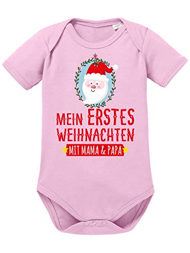 clothinx Baby-Body Bio Mein erstes Weihnachten mit Mama und Papa Hellrosa Größe 68 von clothinx