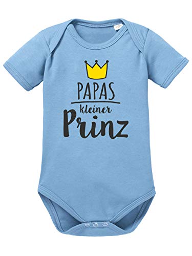 clothinx Baby-Body Bio Sprüche Papas kleiner Prinz Himmelblau/Schwarz Größe 68 von clothinx