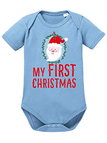 clothinx Baby-Body Bio Weihnachten My First Christmas Weihnachtsmann Himmelblau Größe 50-56 von clothinx