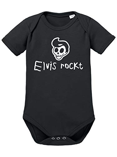 clothinx Baby Body Bio mit Spruch Elvis rockt Schwarz/Weiß Größe 74-80 von clothinx