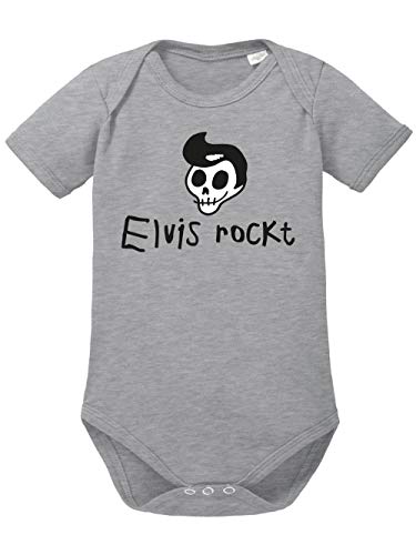 clothinx Baby Body Bio mit Spruch Elvis rockt Sports Grey/SchwarzWeiß Größe 74-80 von clothinx