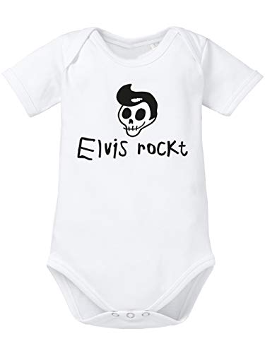 clothinx Baby Body Bio mit Spruch Elvis rockt Weiß/SchwarzWeiß Größe 74-80 von clothinx