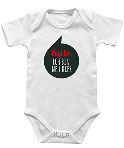 clothinx Baby Body Unisex Hallo Ich Bin Neu Hier Weiss Größe 50-56 von clothinx