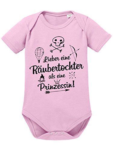clothinx Baby Body Unisex Lieber eine Räubertochter als eine Prinzessin Hellrosa/Schwarz Gr. 74-80 von clothinx