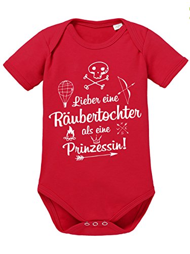 clothinx Baby Body Unisex Lieber eine Räubertochter als eine Prinzessin Rot/Weiß Gr. 62-68 von clothinx