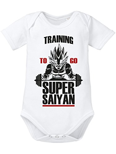 clothinx Baby Body Unisex Training to go Super Saiyan Weiß Gr. 62-68 von clothinx