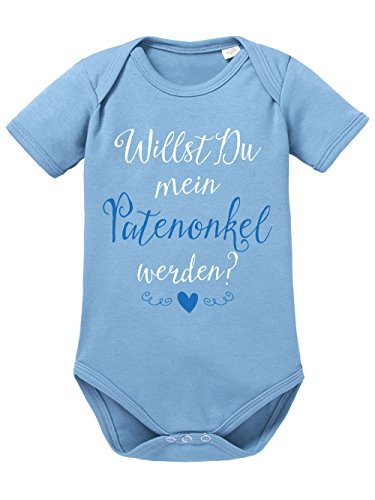 clothinx Baby Body Unisex Willst du Mein Patenonkel Werden? | Schönes Geschenk für den Taufpaten | Qualitativ Hochwertig Bedruckt | 100% Bio-Baumwoll Baby-Body Bio Himmelblau Gr. 74-80 von clothinx