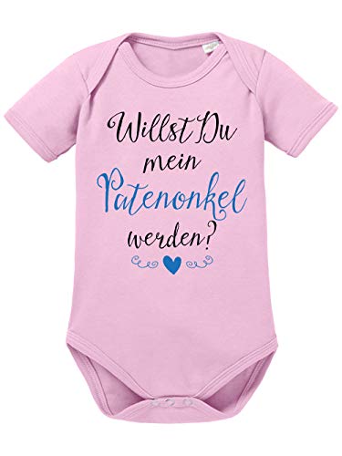 clothinx Baby Body Unisex Willst du Mein Patenonkel Werden? Schwarz/Hellrosa | Schönes Geschenk für den Taufpaten | Qualitativ Hochwertig Bedruckt | 100% Bio-Baumwoll Baby-Body Bio Hellrosa Gr. 68 von clothinx