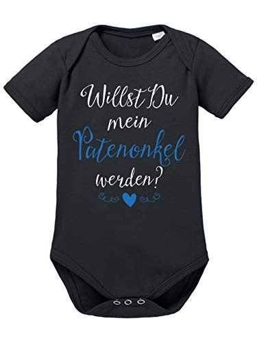 clothinx Baby Body Unisex Willst du Mein Patenonkel Werden? | Schönes Geschenk für den Taufpaten | Qualitativ Hochwertig Bedruckt | 100% Bio-Baumwoll Baby-Body Bio Schwarz Gr. 50-56 von clothinx