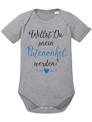 clothinx Baby Body Unisex Willst du Mein Patenonkel Werden? | Schönes Geschenk für den Taufpaten | Qualitativ Hochwertig Bedruckt | 100% Bio-Baumwoll Baby-Body Bio Sports Grey Gr. 74-80 von clothinx