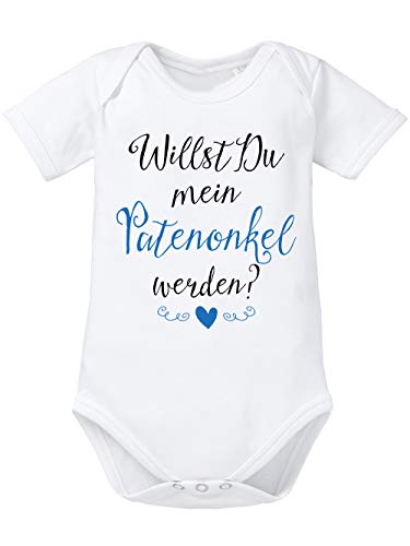 clothinx Baby Body Unisex Willst du Mein Patenonkel Werden? | Schönes Geschenk für den Taufpaten | Qualitativ Hochwertig Bedruckt | 100% Bio-Baumwoll Baby-Body Bio Weiß Gr. 50-56 von clothinx