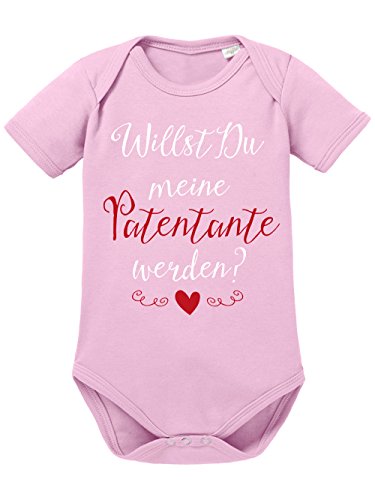 clothinx Baby Body Unisex Willst du Meine Patentante Werden? | Schönes Geschenk für die Taufpatin | Qualitativ Hochwertig Bedruckt | 100% Bio-Baumwoll Baby-Body Bio Weiß auf Hellrosa Gr. 68 von clothinx